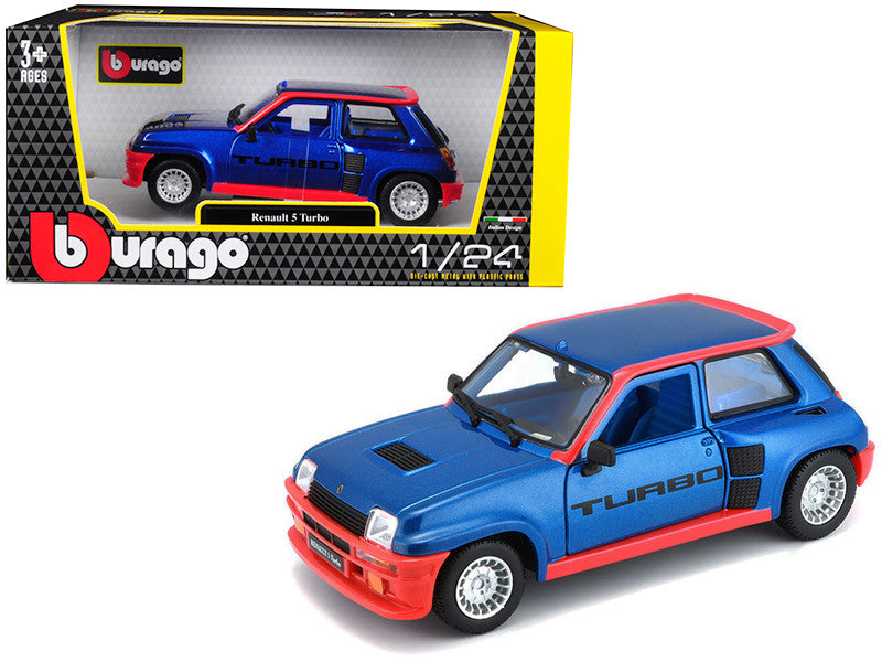 Renault 5 Turbo Metallic Blue with Red Accents 1/24 Diecast Model Car by Bburago-0