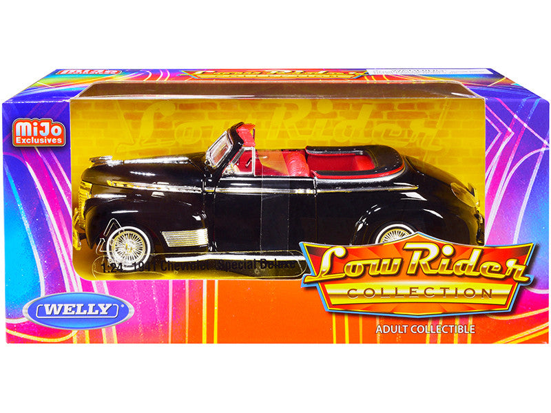 1941 Chevrolet Special Deluxe Convertible Black with Red Interior "Low Rider Collection" 1/24 Diecast Model Car by Welly-0