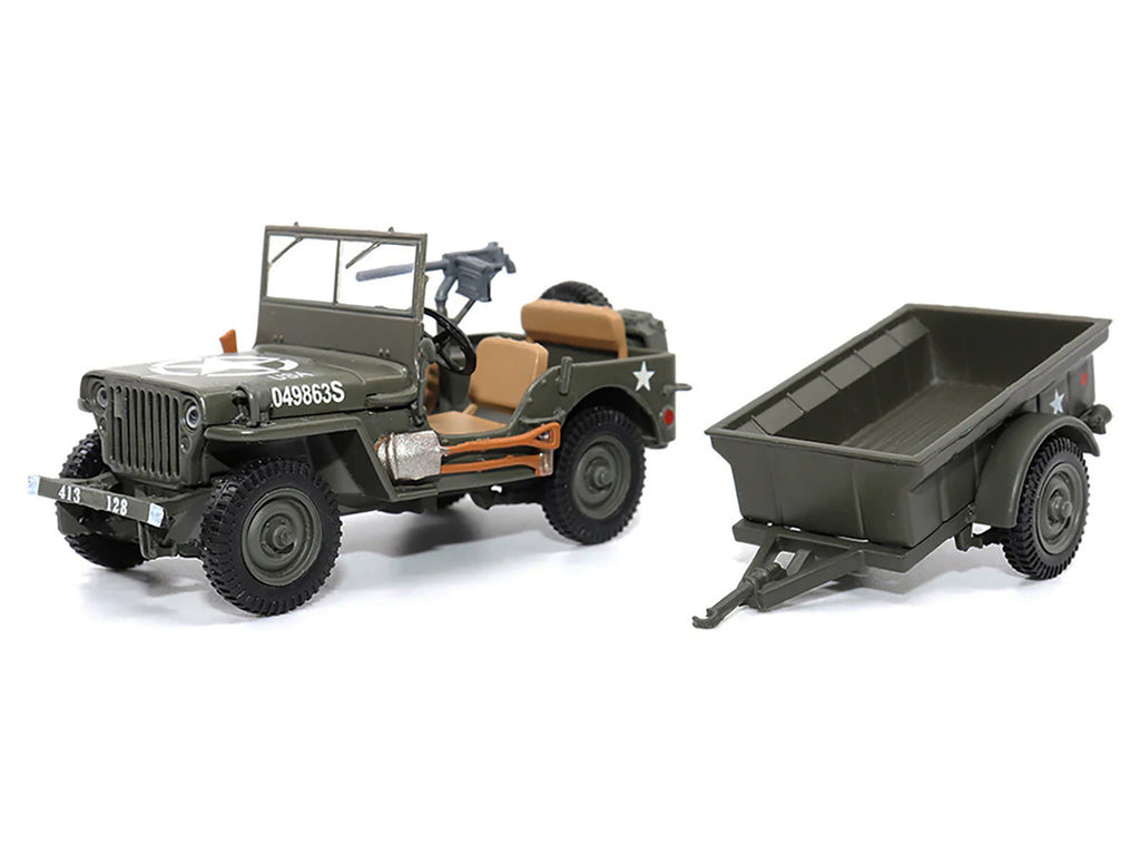 Willys Jeep 1/4-Ton Utility Truck Olive Drab with Trailer "United States Army" 1/43 Diecast Model by Militaria Die Cast-1