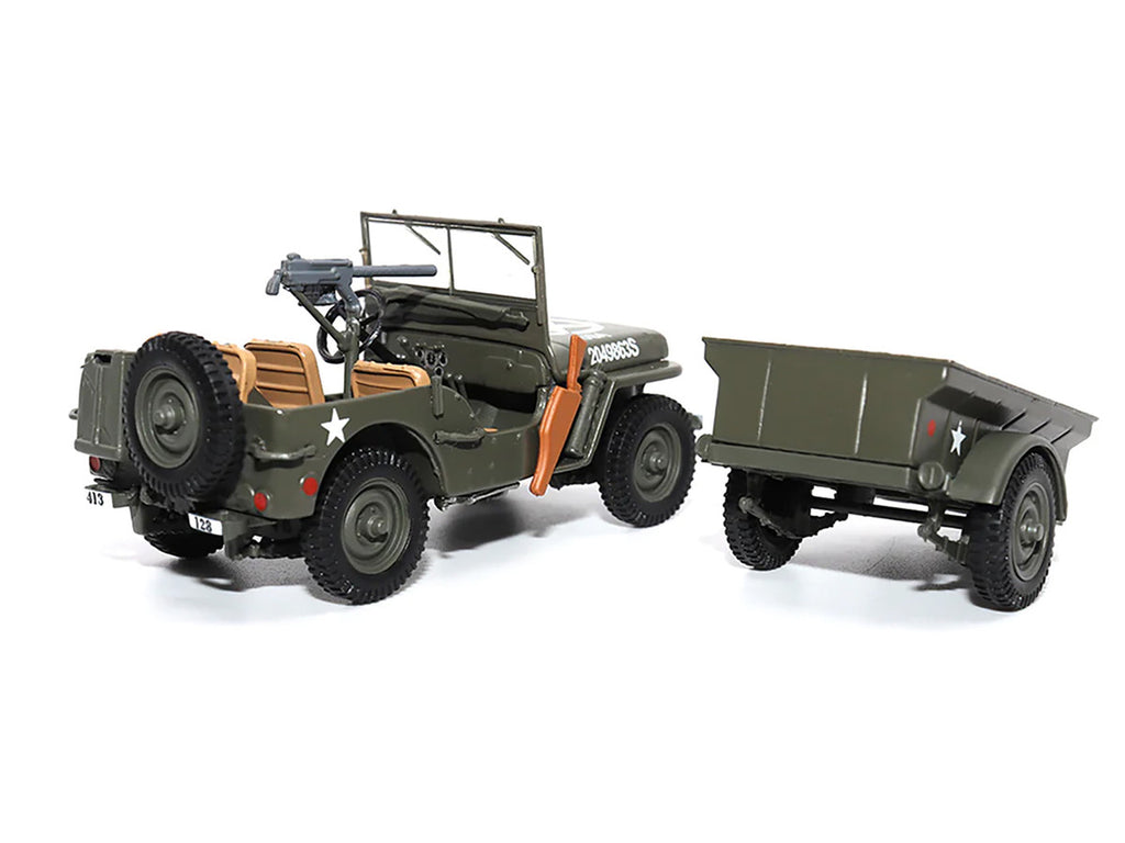 Willys Jeep 1/4-Ton Utility Truck Olive Drab with Trailer "United States Army" 1/43 Diecast Model by Militaria Die Cast-2