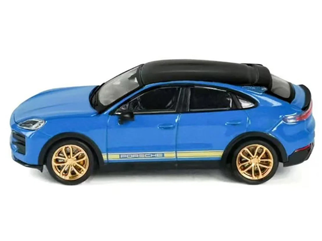 Porsche Cayenne Turbo GT Blue with Black Top and Gold Stripes 1/64 Diecast Model Car by Trends Hobby