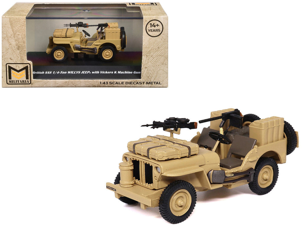 British SAS 1/4-Ton Willys Jeep with Vickers K Machine Gun Desert Sand "British Royal Army" 1/43 Diecast Model by Militaria Die Cast-4