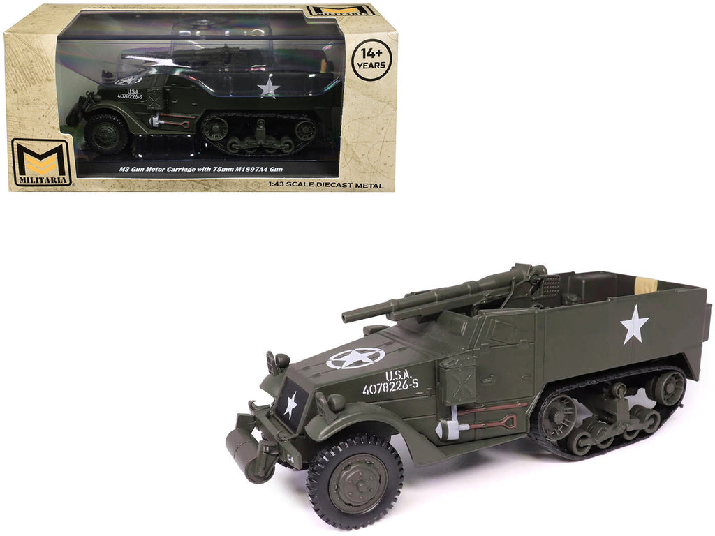 M3 Gun Motor Carriage with 75mm M1897A4 Gun Olive Drab "United States Army" 1/43 Diecast Model by Militaria Die Cast-4