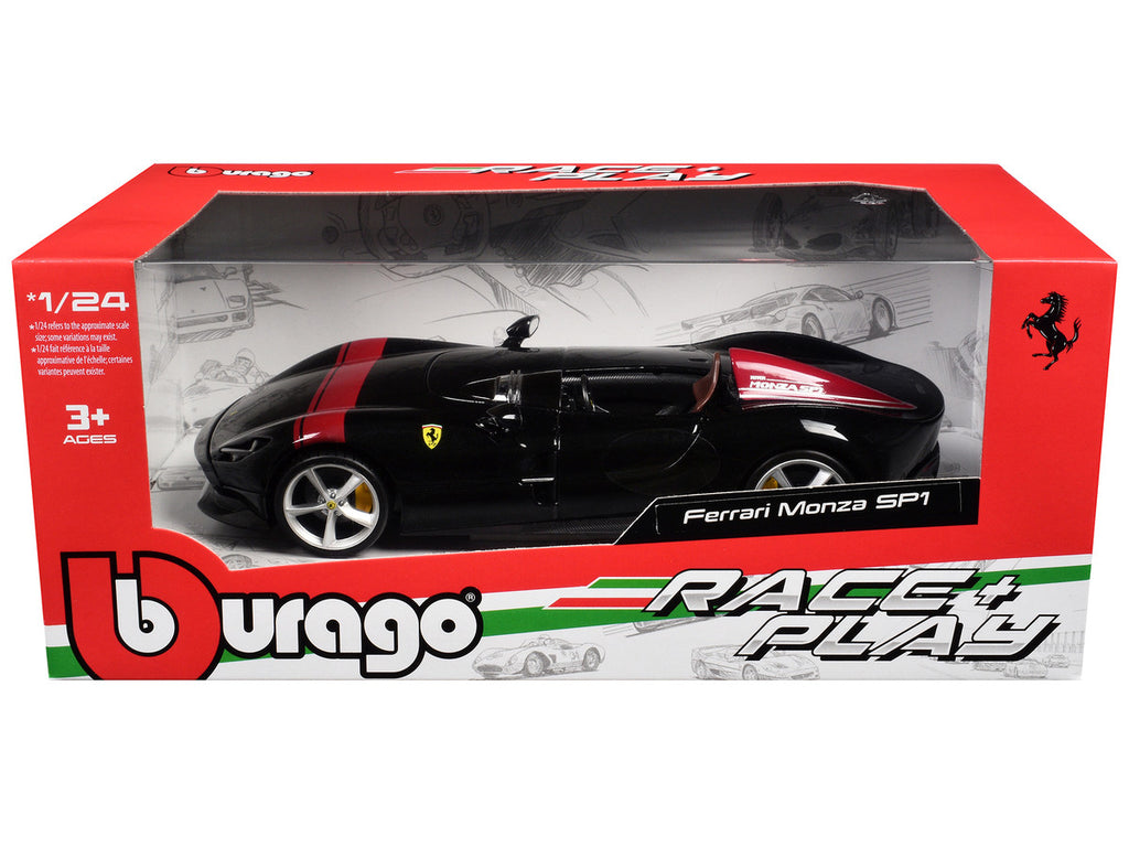 Ferrari Monza SP1 Black Metallic with Red Stripes "Race & Play" Series 1/24 Diecast Model Car by Bburago-1