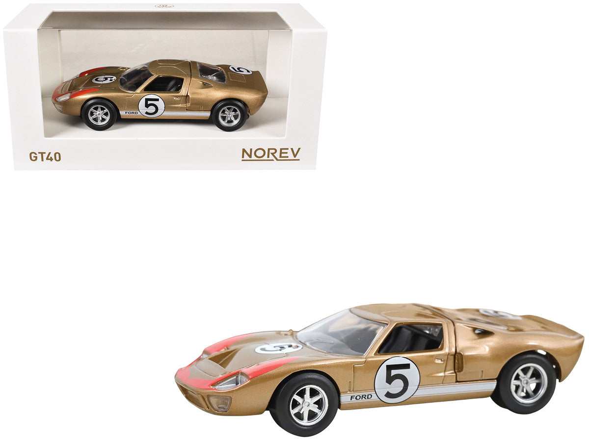 1966 Ford GT40 MKII #5 Kandy Gold Metallic with White Stripes and Red Graphics 1/43 Diecast Model Car by Norev-2