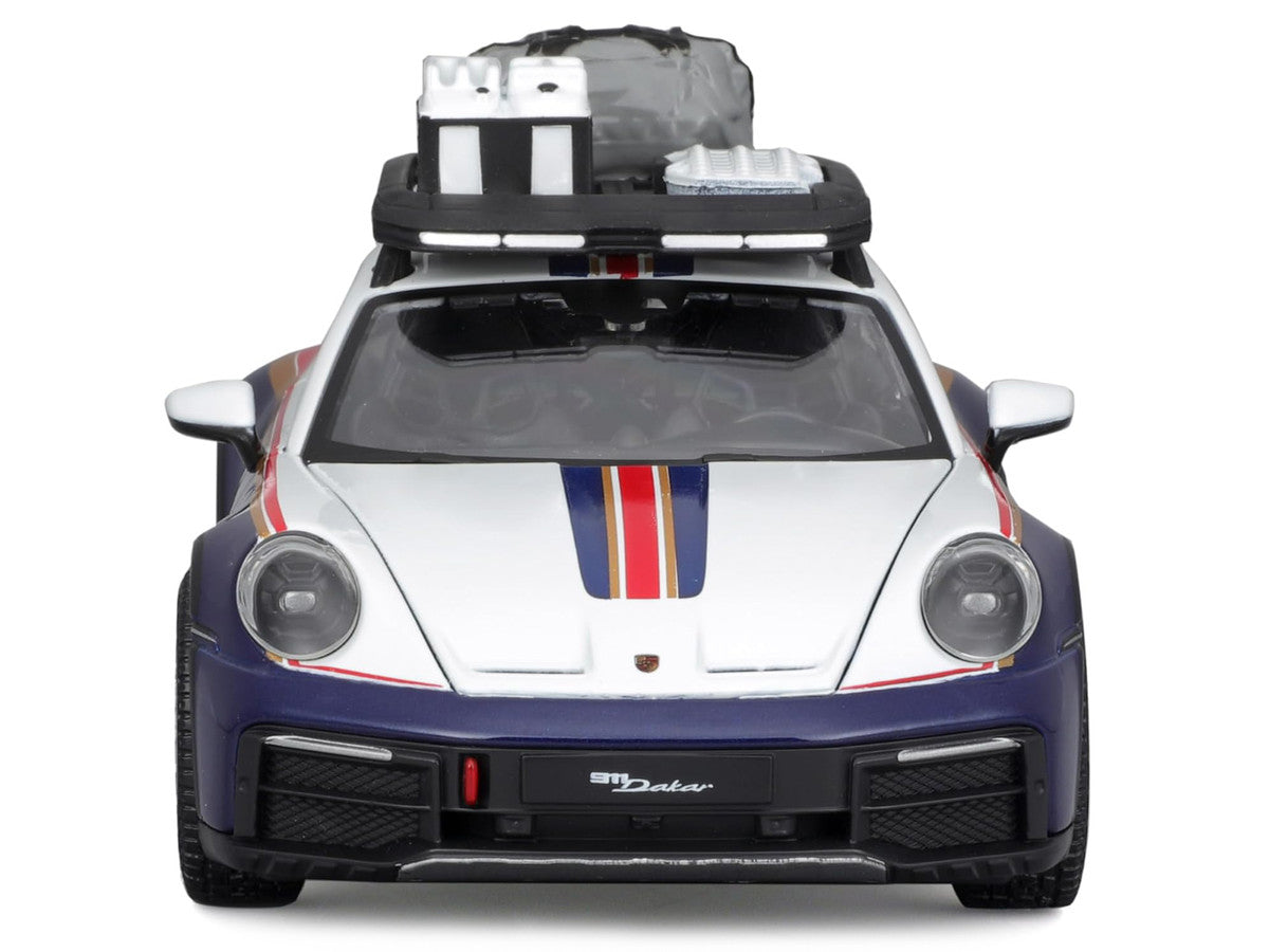 Porsche 911 Dakar #953 "Roughroads Porsche" Blue and White with Stripes and Roof Rack "Race" Series 1/24 Diecast Model Car by Bburago-0
