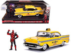 1957 Chevrolet Bel Air Taxi Yellow with Deadpool Diecast Figurine "Marvel" Series 1/24 Diecast Model Car by Jada-3