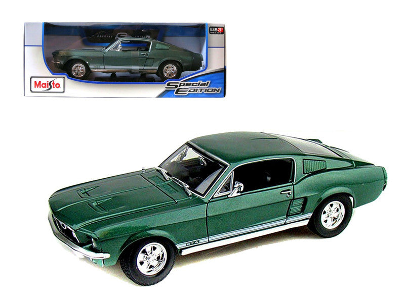 1967 Ford Mustang GTA Fastback Green Metallic with White Stripes 1/18 Diecast Model Car by Maisto-0
