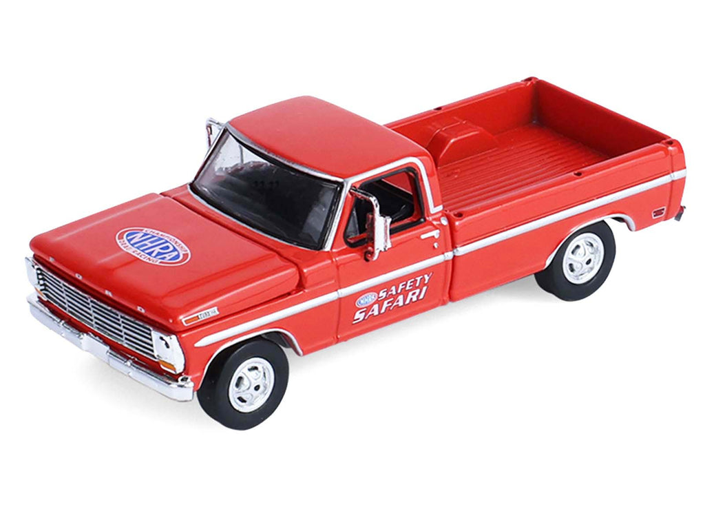 1969 Ford F-250 Pickup Truck Red and 1969 Chevrolet Camaro Z28 "Dan Fletcher" Orange with White Hood "NHRA Safety Team" with Enclosed Car Trailer "Racing Hitch & Tow" Series 6 1/64 Diecast Model Cars by Greenlight