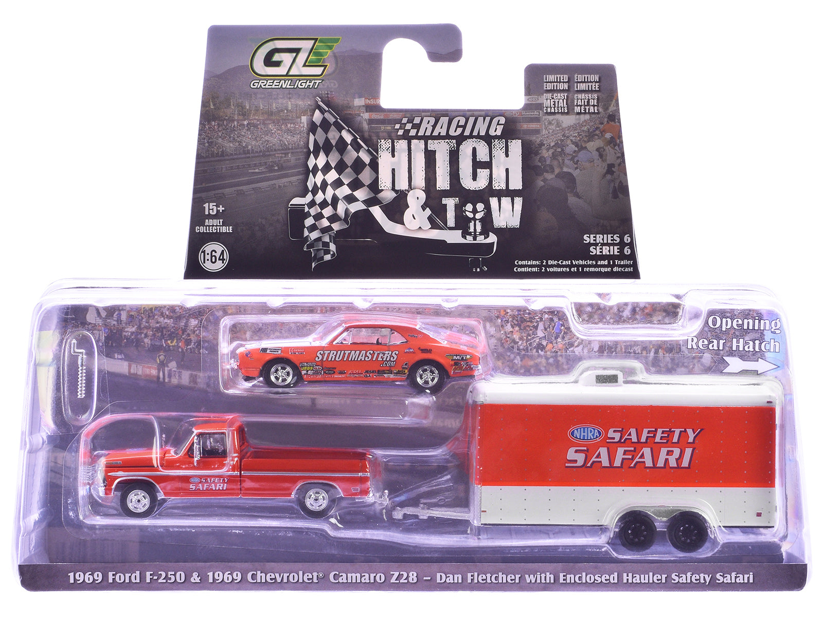 "Racing Hitch & Tow" Series #6 Set of 3 pieces 1/64 Diecast Model Cars by Greenlight