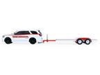 2018 Dodge Durango White with Red Stripes and 2021 Dodge Challenger SRT White with Red Stripes "Ramchargers" with Flatbed Trailer "Racing Hitch & Tow" Series 6 1/64 Diecast Model Cars by Greenlight-1