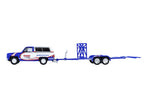 1986 Chevrolet K5 Blazer Blue and White and 1969 Chevrolet Camaro #5 Blue and White "Kyle Larson - Hendrick Motorsports" with Tandem Car Trailer "Racing Hitch & Tow" Series 6 1/64 Diecast Model Cars by Greenlight-0
