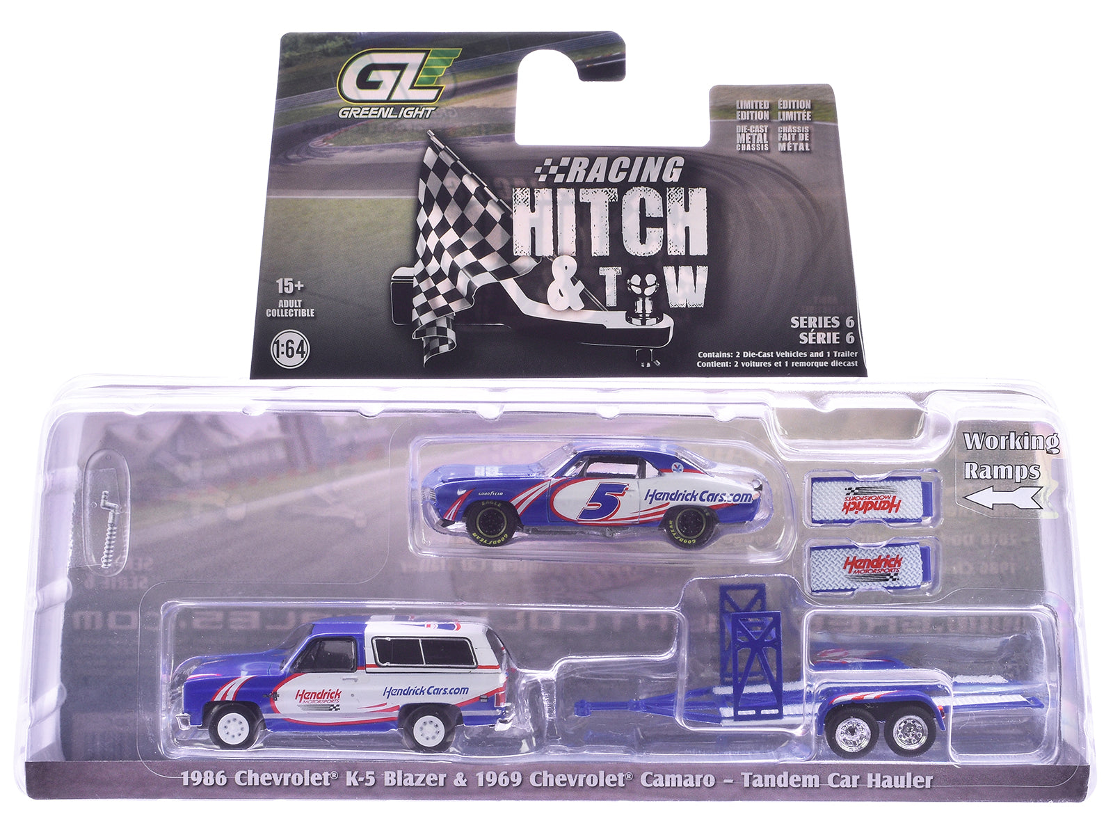 "Racing Hitch & Tow" Series #6 Set of 3 pieces 1/64 Diecast Model Cars by Greenlight