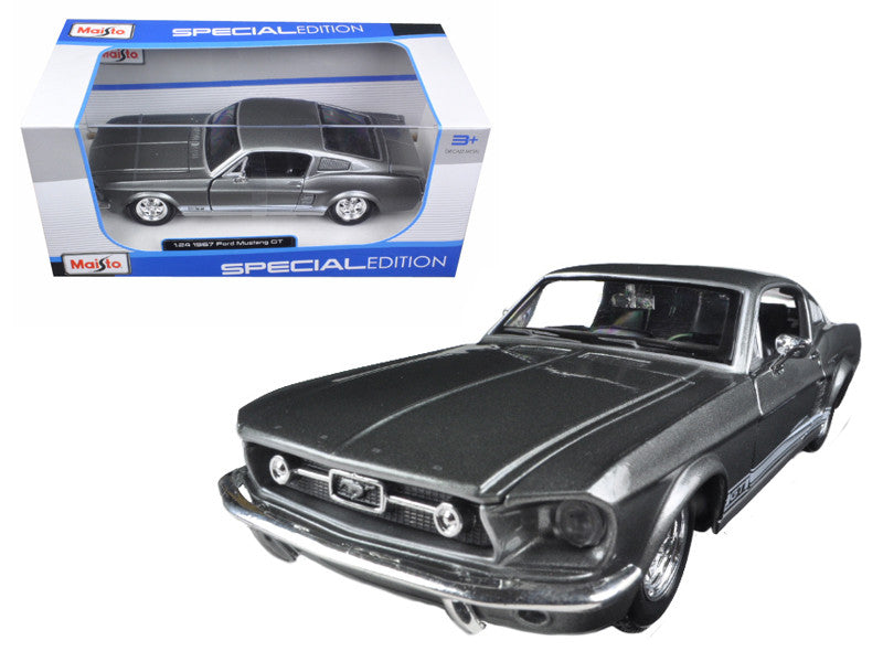 1967 Ford Mustang GT Gray Metallic with White Stripes 1/24 Diecast Model Car by Maisto-0