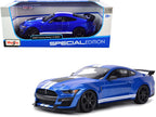 2020 Ford Mustang Shelby GT500 Blue Metallic with White Stripes "Special Edition" 1/18 Diecast Model Car by Maisto-0