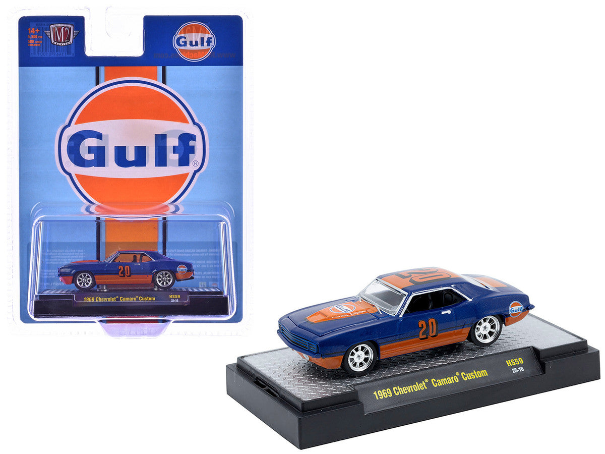 1969 Chevrolet Camaro Custom #20 "Gulf Oil" Dark Blue and Orange Limited Edition to 5500 pieces Worldwide 1/64 Diecast Model Car by M2 Machines-2