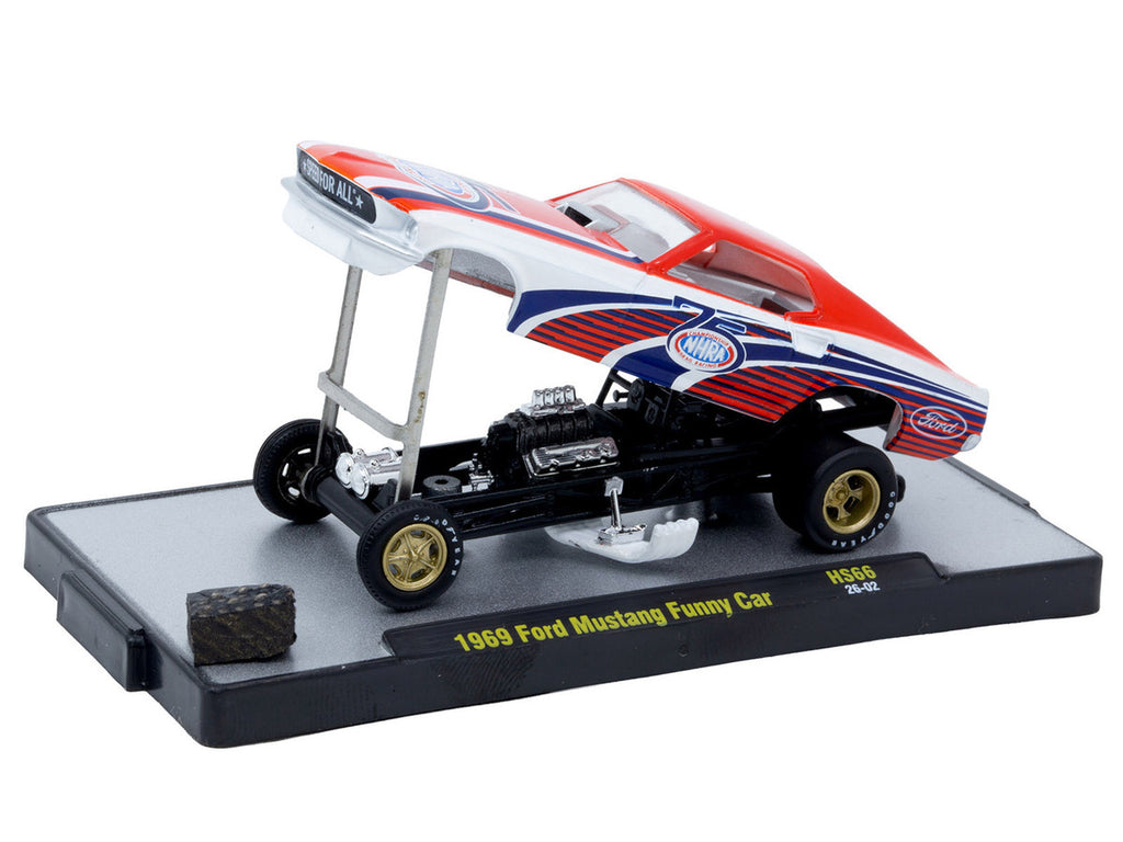 1969 Ford Mustang Funny Car "NHRA 75 Years" Red and White with Graphics Limited Edition to 3740 pieces Worldwide 1/64 Diecast Model Car by M2 Machines-1
