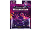 1964 Chevrolet Impala SS 409 Convertible Black Metallic with Purple Graphics and Purple Soft Top Limited Edition to 11000 pieces Worldwide 1/64 Diecast Model Car by M2 Machines