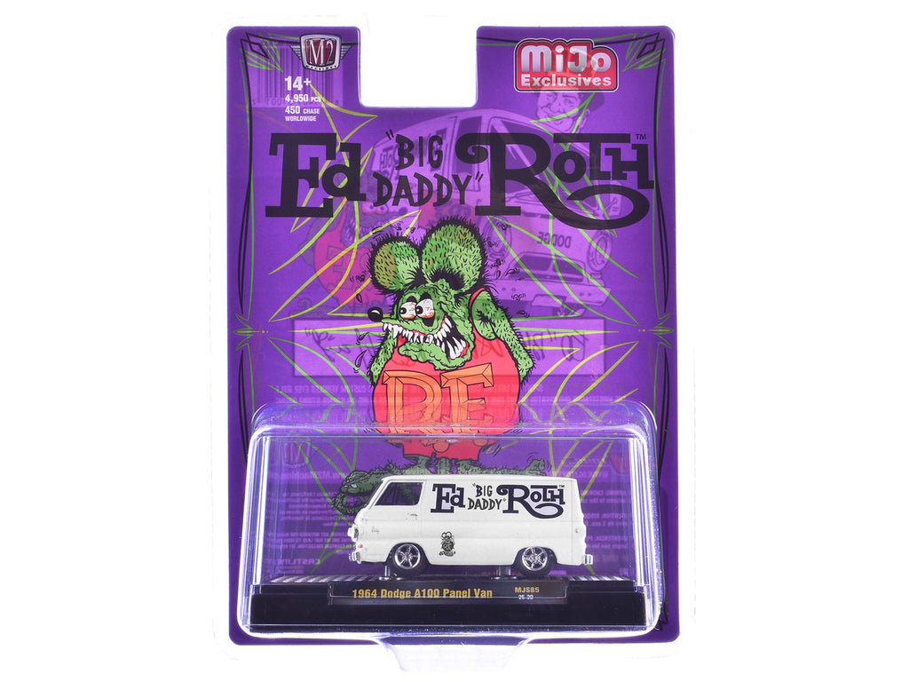 1964 Dodge A100 Panel Van "Ed 'Big Daddy' Roth - Rat Fink" White Limited Edition to 4950 pieces Worldwide 1/64 Diecast Model Car by M2 Machines-1