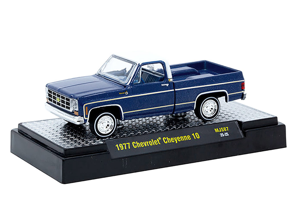 1977 Chevrolet Cheyenne 10 Pickup Truck Blue Metallic with White Top and Blue Interior Limited Edition to 7700 pieces Worldwide 1/64 Diecast Model Car by M2 Machines-1