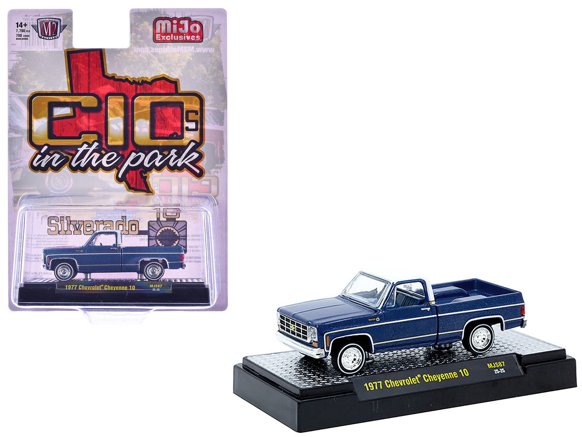 1977 Chevrolet Cheyenne 10 Pickup Truck Blue Metallic with White Top and Blue Interior Limited Edition to 7700 pieces Worldwide 1/64 Diecast Model Car by M2 Machines-0