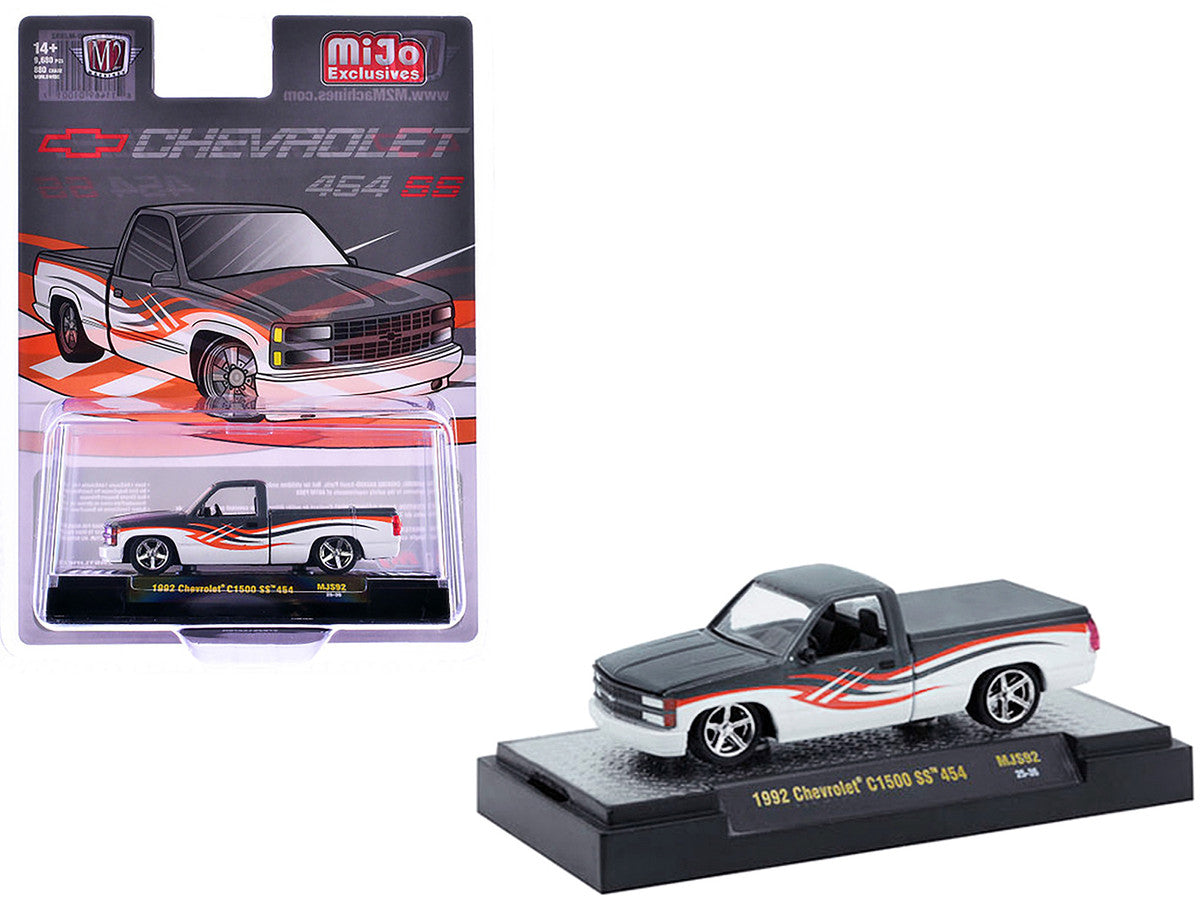 1992 Chevrolet C1500 SS 454 Pickup Truck Gray and White with Graphics Limited Edition to 9680 pieces Worldwide 1/64 Diecast Model Car by M2 Machines-0