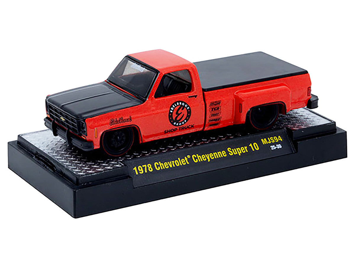 1978 Chevrolet Cheyenne Super 10 Pickup Truck "Edelbrock" Red with Black Hood Limited Edition to 9900 pieces Worldwide 1/64 Diecast Model Car by M2 Machines-0