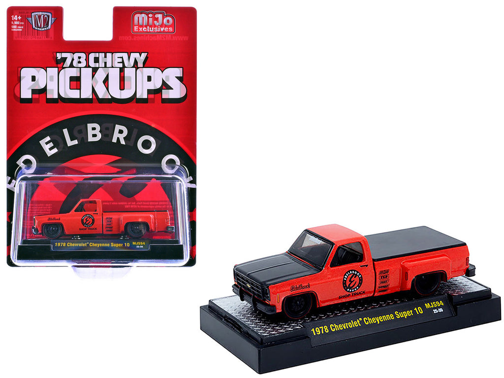 1978 Chevrolet Cheyenne Super 10 Pickup Truck "Edelbrock" Red with Black Hood Limited Edition to 9900 pieces Worldwide 1/64 Diecast Model Car by M2 Machines-2