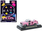 1979 Chevrolet Silverado Stepside Pickup Truck "Maui & Sons" Pink with White Top and Surfboard Limited Edition to 8360 pieces Worldwide 1/64 Diecast Model Car by M2 Machines-0