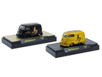 1960 Volkswagen Delivery Van Black with Graphics and 1960 Volkswagen Delivery Van Gold Metallic with Graphics "2026 Year Of The Horse" Set of 2 pieces Limited Edition to 2026 pieces Worldwide 1/64 Diecast Model Cars by M2 Machines-1