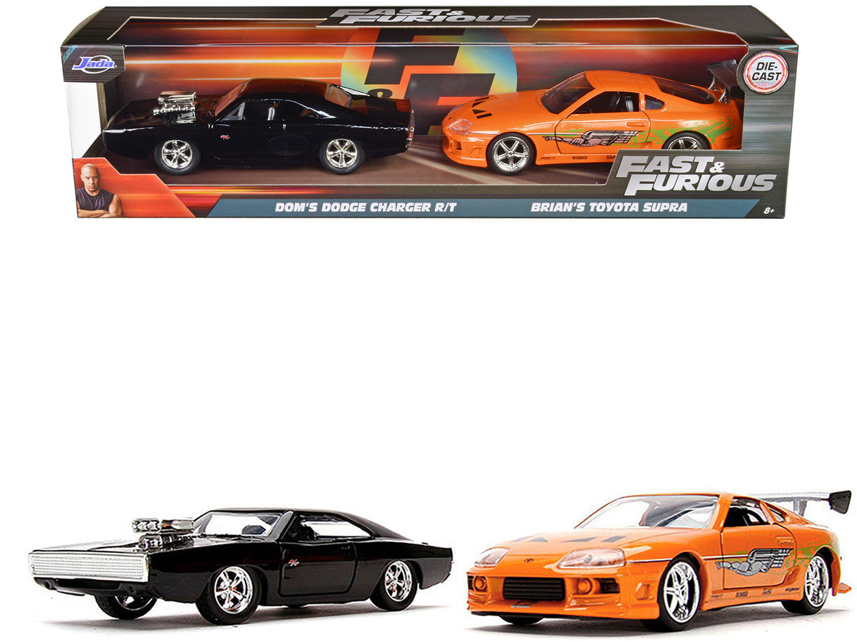 Dom's Dodge Charger R/T Black and Brian's Toyota Supra Orange Set of 2 pieces "Fast & Furious" Series 1/32 Diecast Model Cars by Jada-0
