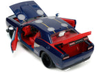 2015 Dodge Challenger SRT Hellcat Dark Blue with Graphics and Red Interior and Thor Diecast Figure "The Mighty Thor" "Marvel" Series 1/24 Diecast Model Car by Jada-3