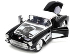 1957 Chevrolet Corvette Black with White Top and Wolfman Diecast Figure "Universal Monsters" "Hollywood Rides" Series 1/24 Diecast Model Car by Jada-1