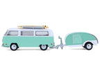 1971 Volkswagen Type 2 Van Seafoam Green and White with Surfboards and Teardrop Trailer "Hitch & Tow" Series 33 1/64 Diecast Model Cars by Greenlight-1