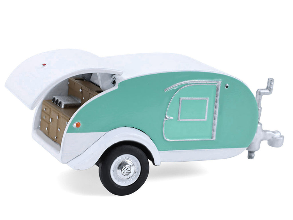 1971 Volkswagen Type 2 Van Seafoam Green and White with Surfboards and Teardrop Trailer "Hitch & Tow" Series 33 1/64 Diecast Model Cars by Greenlight-4