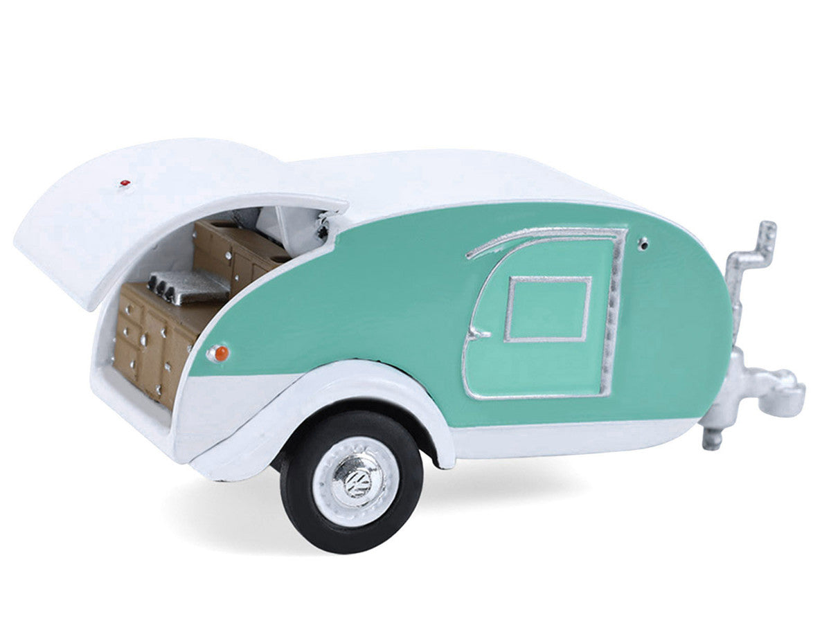 1971 Volkswagen Type 2 Van Seafoam Green and White with Surfboards and Teardrop Trailer "Hitch & Tow" Series 33 1/64 Diecast Model Cars by Greenlight-4