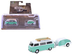 1971 Volkswagen Type 2 Van Seafoam Green and White with Surfboards and Teardrop Trailer "Hitch & Tow" Series 33 1/64 Diecast Model Cars by Greenlight-0