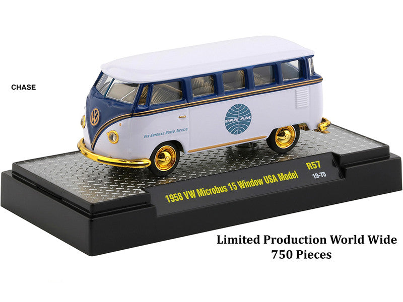 "Auto Trucks" Set of 6 pieces Release 57 "Pan American World Airways" (Pan Am) IN DISPLAY CASES 1/64 Diecast Model Cars by M2 Machines-1