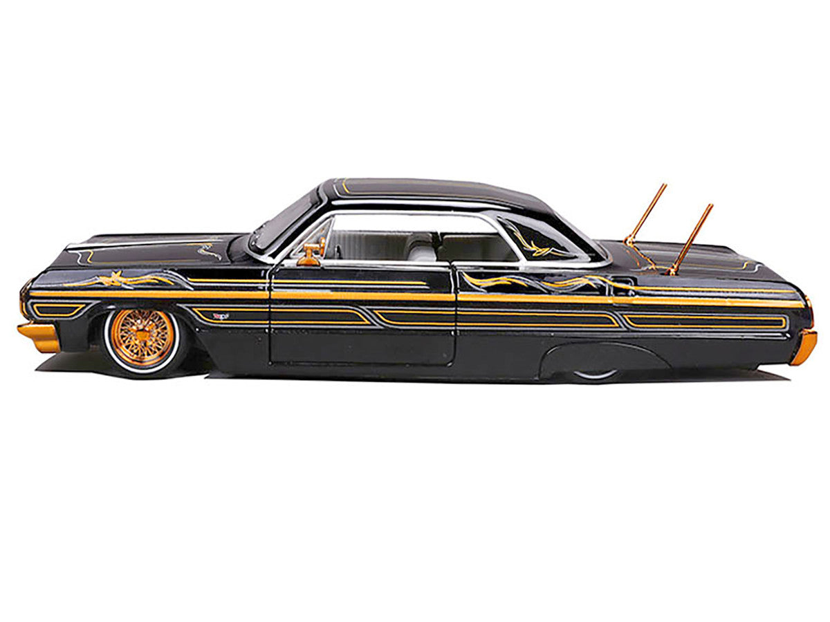 1964 Chevrolet Impala SS Lowrider Black Metallic with Gold Graphics and Gray Interior "Lowriders" "Maisto Design" Series 1/26 Diecast Model Car by Maisto-2