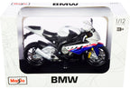 BMW S 1000 RR White with Blue and Red Stripes with Plastic Display Stand 1/12 Diecast Motorcycle Model by Maisto-2