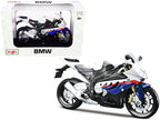 BMW S 1000 RR White with Blue and Red Stripes with Plastic Display Stand 1/12 Diecast Motorcycle Model by Maisto-0