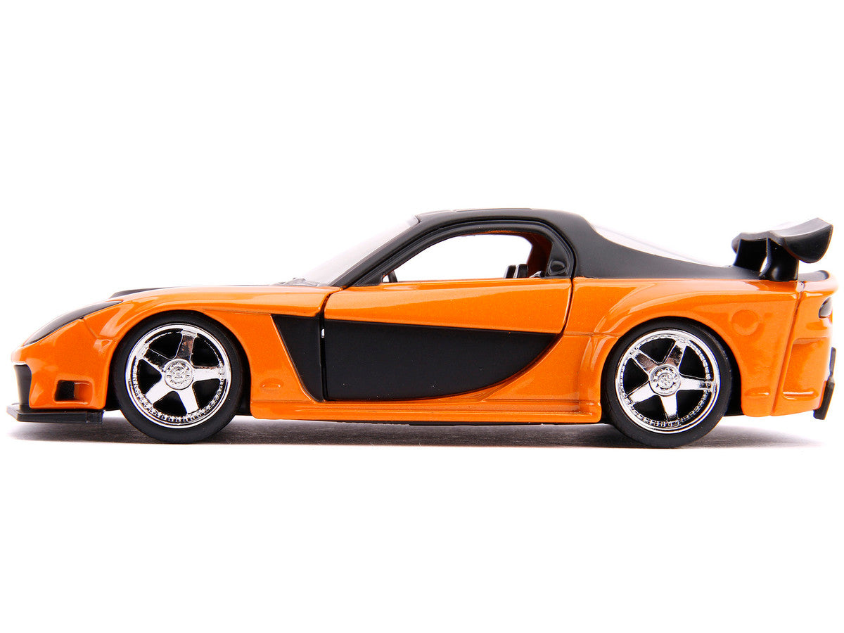 Han's Mazda RX-7 Orange Metallic and Matt Black and Toyota GR Supra Orange Metallic with Black Hood Set of 2 pieces "Fast & Furious" Series 1/32 Diecast Model Cars by Jada-2