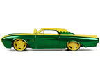 1963 Ford Thunderbird Green and Yellow Metallic with Hood Graphics and Loki Diecast Figure "Loki" "Marvel" Series 1/24 Diecast Model Car by Jada-2