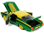 1963 Ford Thunderbird Green and Yellow Metallic with Hood Graphics and Loki Diecast Figure "Loki" "Marvel" Series 1/24 Diecast Model Car by Jada-3