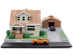 Toretto House Diorama with Dodge Charger Black and Toyota Supra Orange with Graphics "Fast and Furious" "Nano Scene" Series Models by Jada-2
