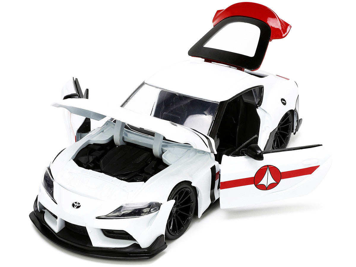 2020 Toyota Supra White and Rick Hunter Diecast Figurine "Robotech" "Hollywood Rides" Series 1/24 Diecast Model Car by Jada-1