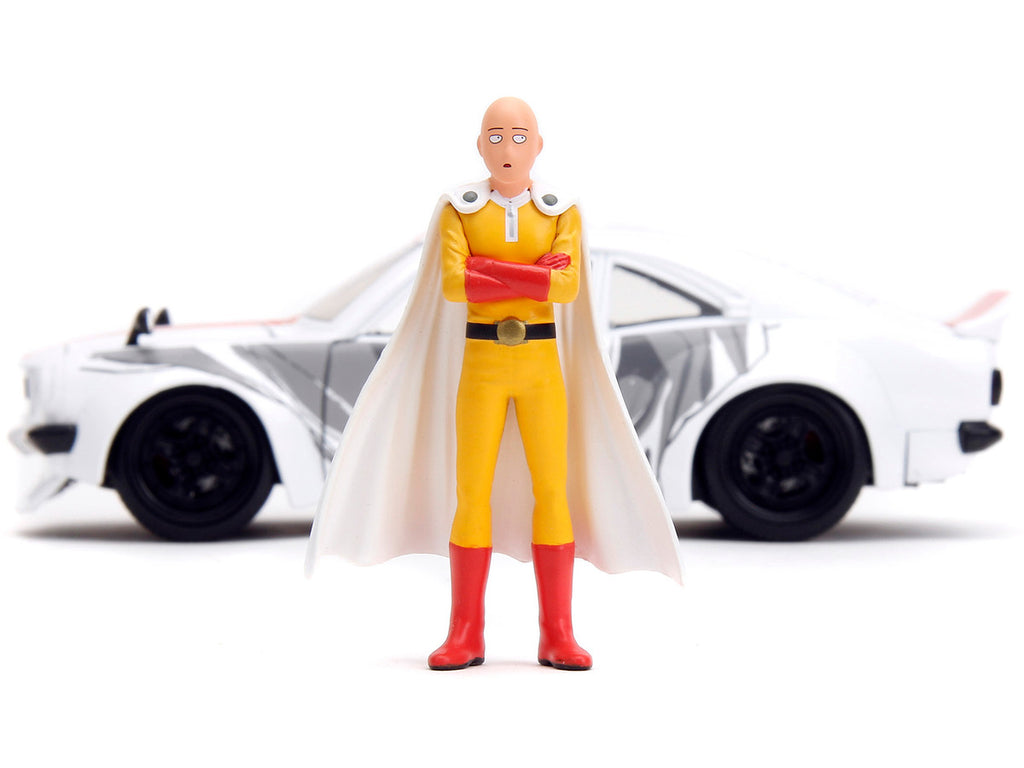 1974 Mazda RX-3 White with Red Stripe and Graphics and Saitama Diecast Figure "One Punch Man" (2015-2019) TV Series 1/24 Diecast Model Car by Jada-4