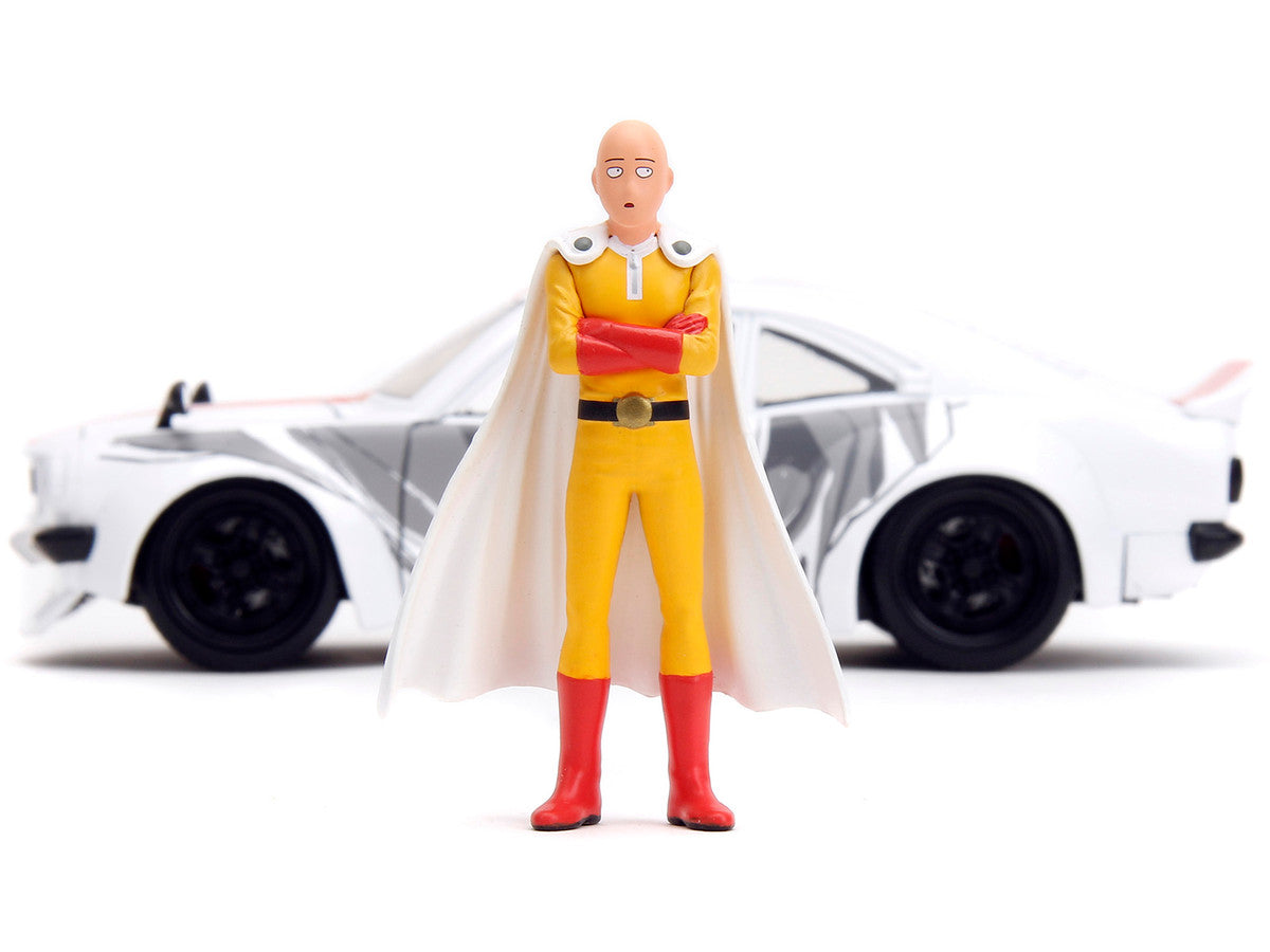 1974 Mazda RX-3 White with Red Stripe and Graphics and Saitama Diecast Figure "One Punch Man" (2015-2019) TV Series 1/24 Diecast Model Car by Jada-4