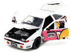 1986 Toyota Trueno (AE86) RHD (Right Hand Drive) #25 White with Graphics and Aggretsuko Diecast Figure "Aggretsuko" "Anime Hollywood Rides" Series 1/24 Diecast Model Car by Jada-1