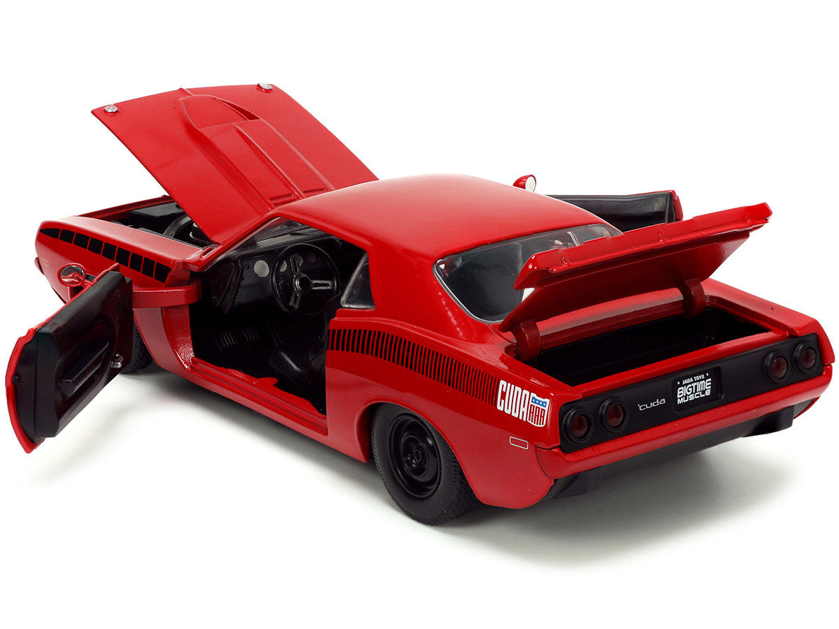 1973 Plymouth Barracuda Red with Black Stripes "Bigtime Muscle" Series 1/24 Diecast Model Car by Jada-2